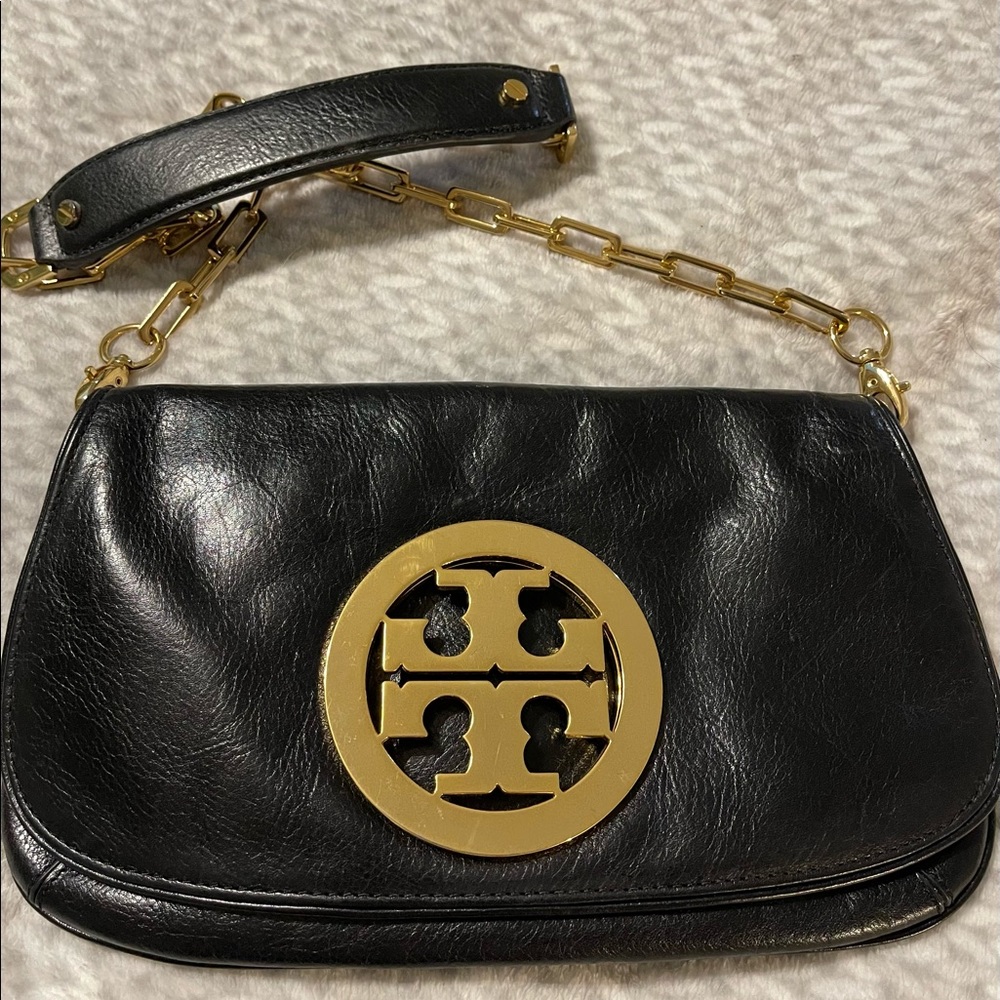 Tory Burch Reva Clutch Crossbody Chain Strap Black bag